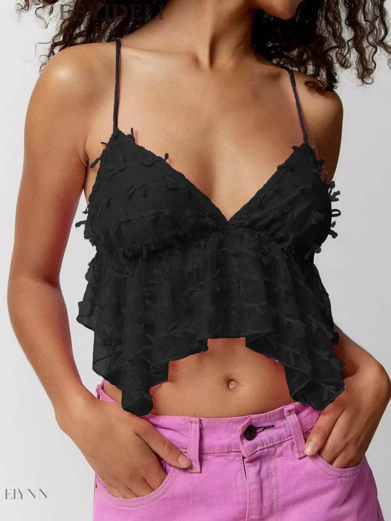 Sheer Lace Cami Top with Delicate Trim for Elegant Layering - EBYNN