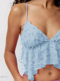 Sheer Lace Cami Top with Delicate Trim for Elegant Layering - EBYNN
