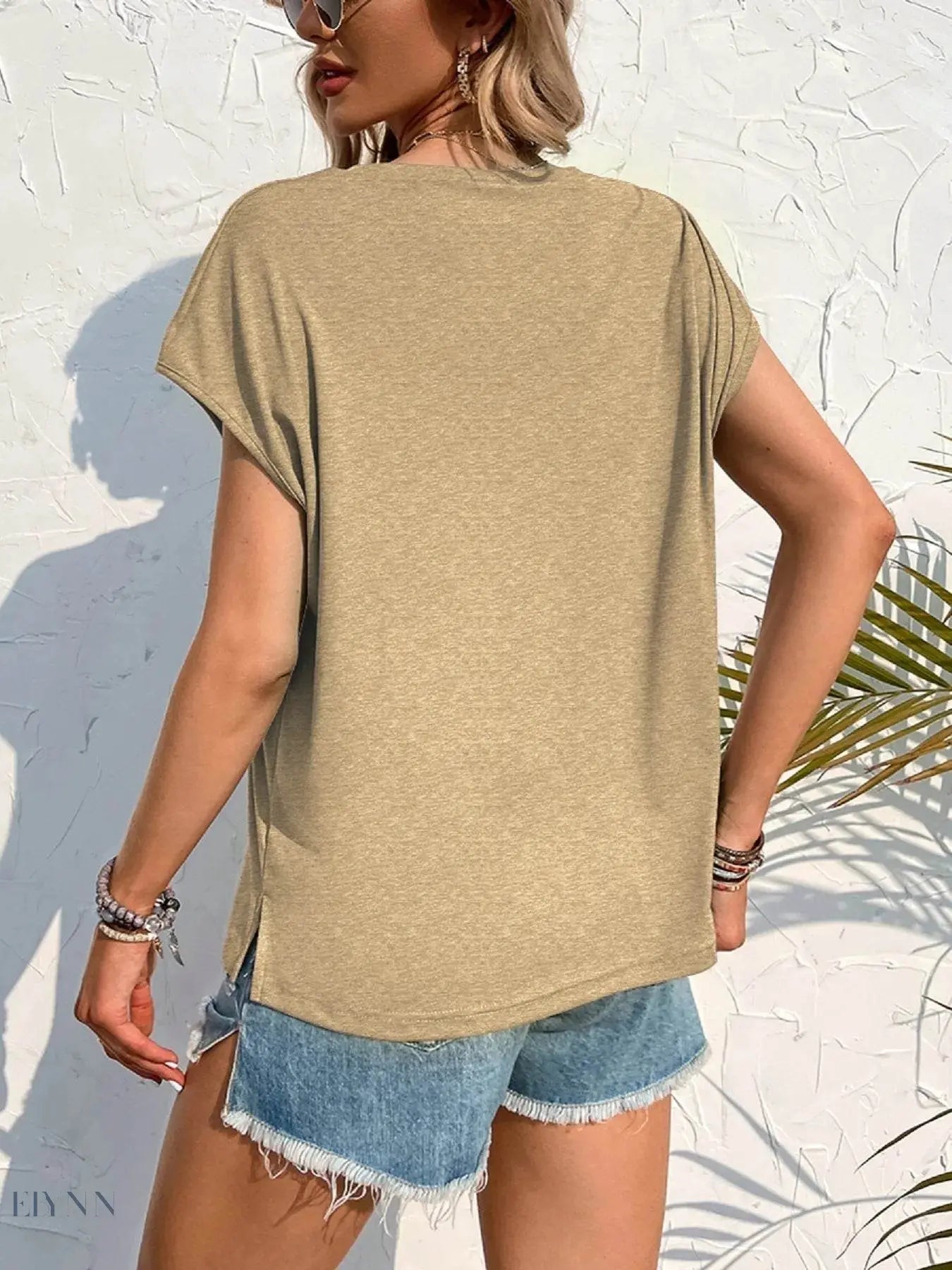 Side Slit T-Shirt with Round Neck Design - EBYNN