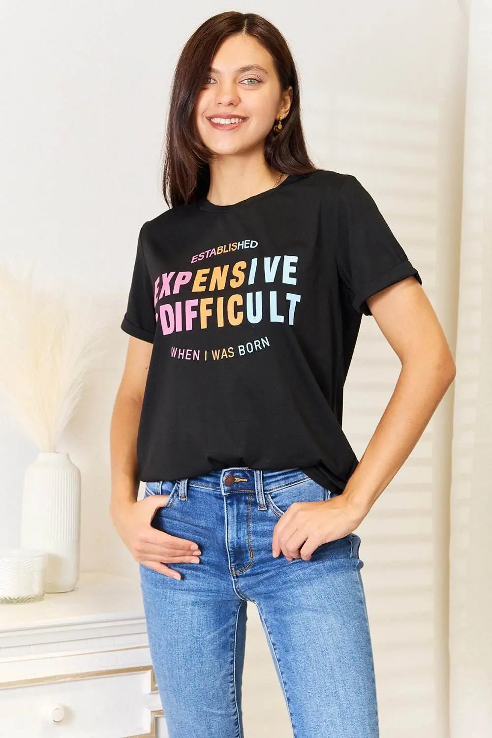 Simply Love Graphic T-Shirt - Casual Elegance with Cuffed Sleeves for Effortless Style - EBYNN