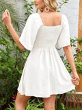 Smocked Flutter Sleeve Dress with Knotted Back Design - EBYNN