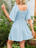 Smocked Flutter Sleeve Dress with Knotted Back Design - EBYNN