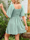 Smocked Flutter Sleeve Dress with Knotted Back Design - EBYNN