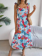 Floral Tie Shoulder Midi Dress with Smocked Detail - EBYNN