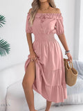 Smocked Off-Shoulder Dress – Effortlessly Stylish Tiered Fashion - EBYNN