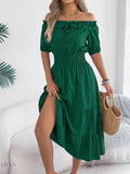 Smocked Off-Shoulder Dress – Effortlessly Stylish Tiered Fashion - EBYNN