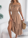 Smocked Off-Shoulder Dress – Effortlessly Stylish Tiered Fashion - EBYNN
