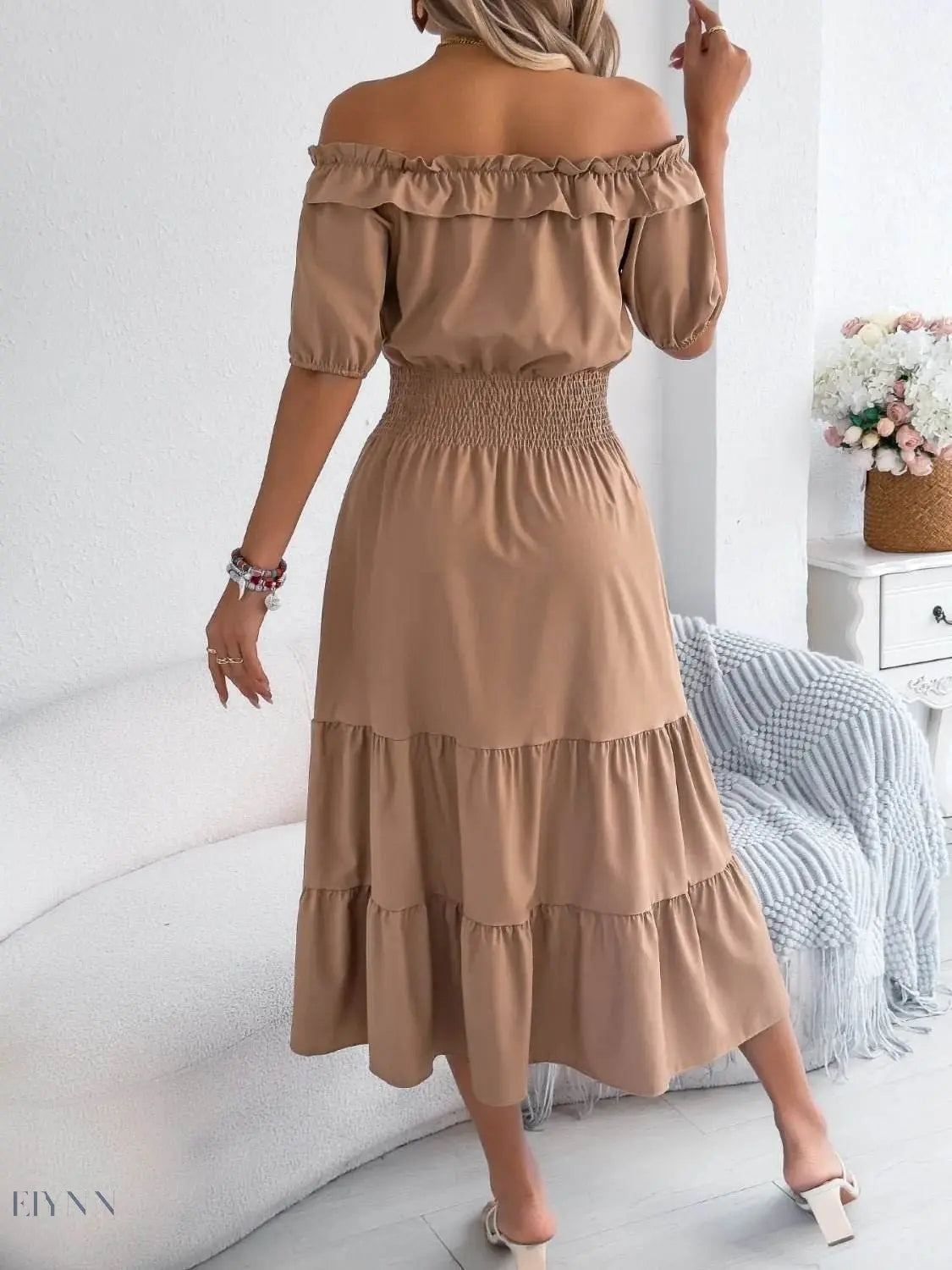 Smocked Off-Shoulder Dress – Effortlessly Stylish Tiered Fashion - EBYNN