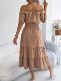 Smocked Off-Shoulder Dress – Effortlessly Stylish Tiered Fashion - EBYNN