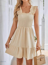 Smocked Square Neck Dress with Wide Straps for Effortless Style - EBYNN