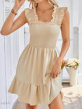 Smocked Square Neck Dress with Wide Straps for Effortless Style - EBYNN