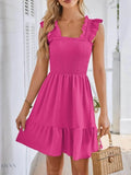Smocked Square Neck Dress with Wide Straps for Effortless Style - EBYNN
