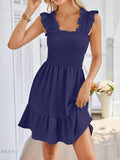 Smocked Square Neck Dress with Wide Straps for Effortless Style - EBYNN