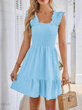 Smocked Square Neck Dress with Wide Straps for Effortless Style - EBYNN