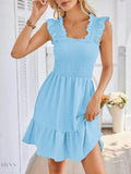 Smocked Square Neck Dress with Wide Straps for Effortless Style - EBYNN