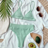 Spaghetti Strap Ribbed Bikini Set - EBYNN