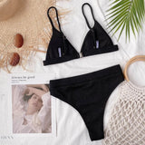 Spaghetti Strap Ribbed Bikini Set - EBYNN