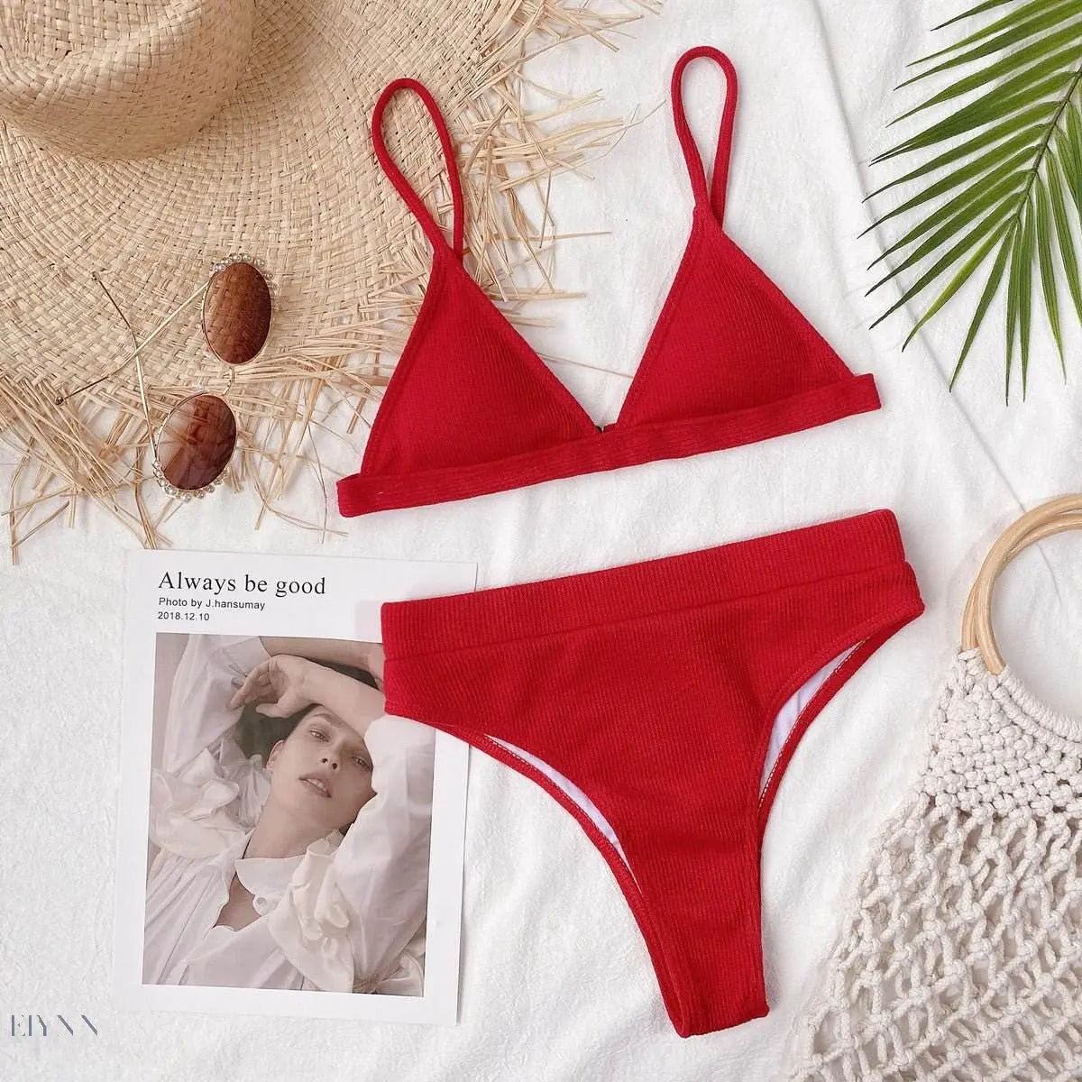 Spaghetti Strap Ribbed Bikini Set - EBYNN