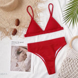 Spaghetti Strap Ribbed Bikini Set - EBYNN