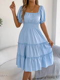 Square Neck Puff Sleeve Dress for Effortless Style and Comfort - EBYNN