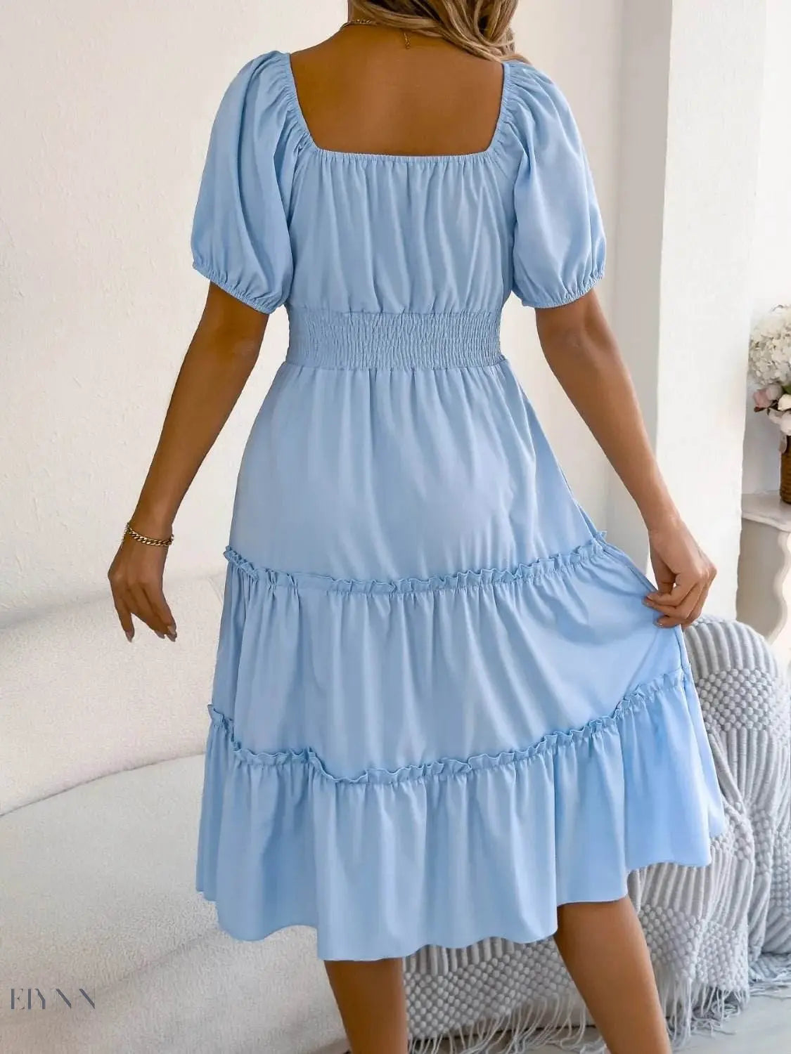 Square Neck Puff Sleeve Dress for Effortless Style and Comfort - EBYNN