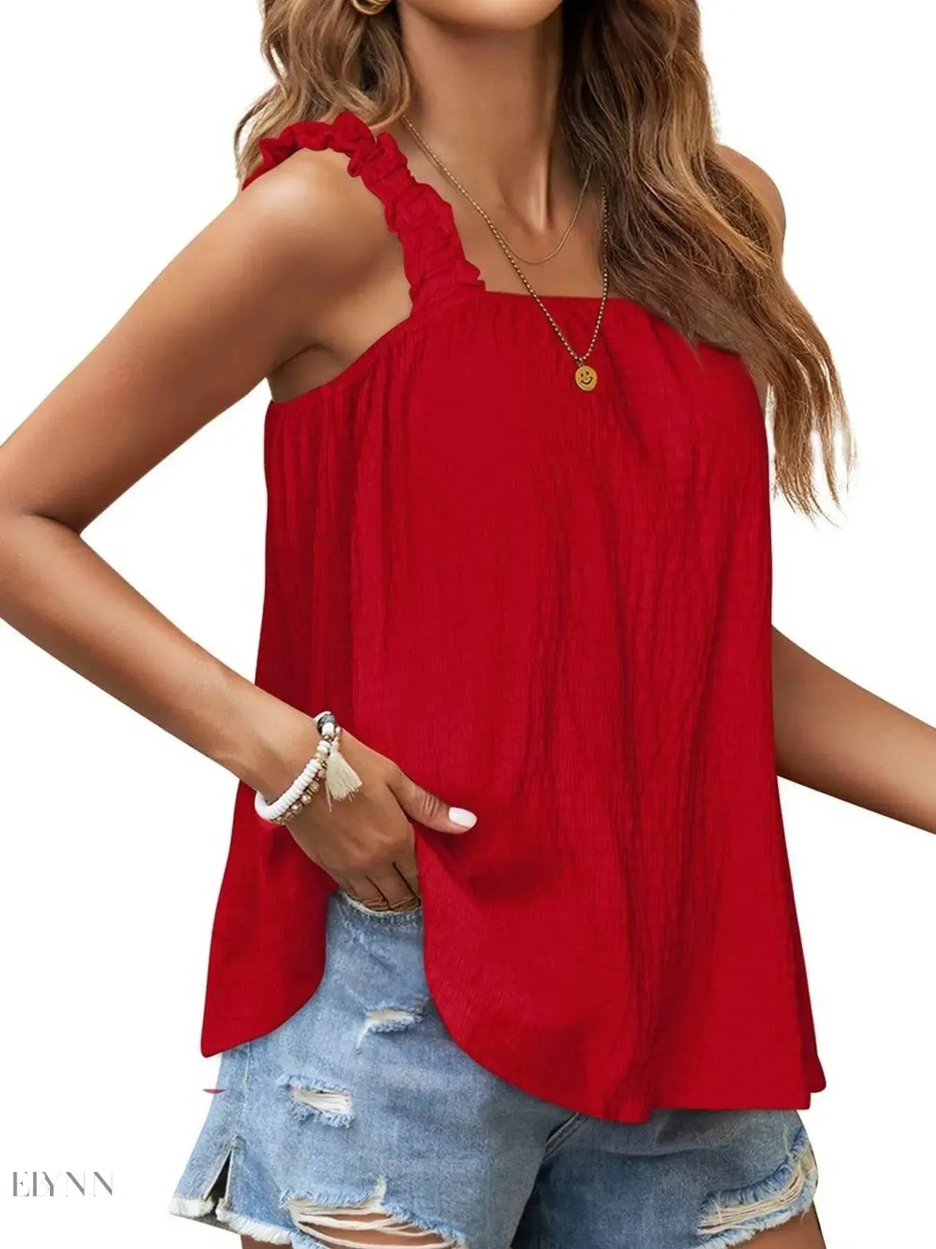 Ruffled Tank Top: Effortless Style and Comfort with a Square Neck Design - EBYNN