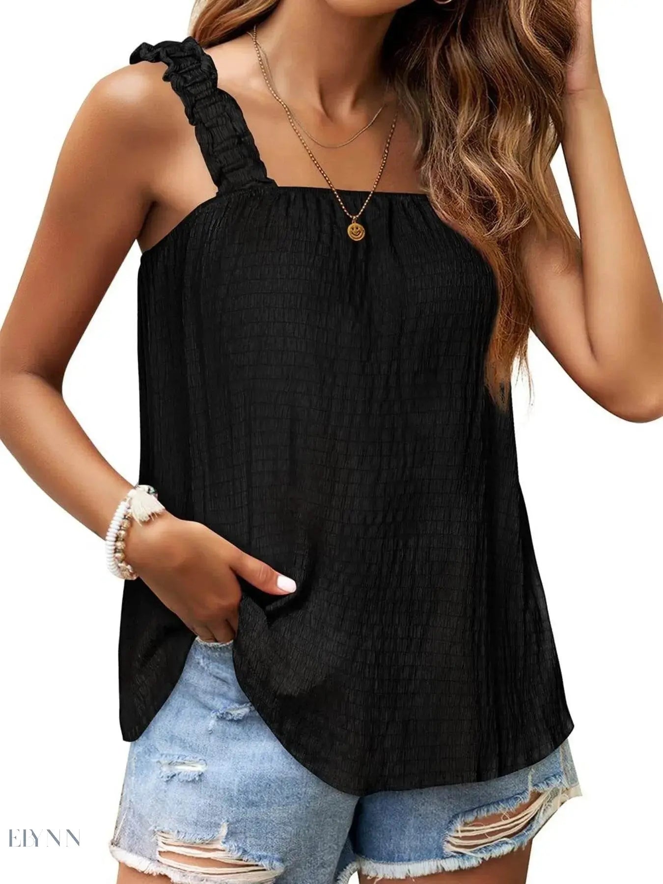 Ruffled Tank Top: Effortless Style and Comfort with a Square Neck Design - EBYNN