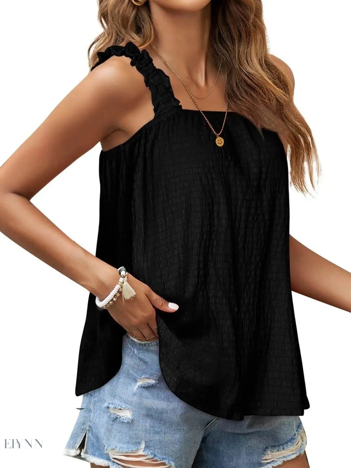 Ruffled Tank Top: Effortless Style and Comfort with a Square Neck Design - EBYNN