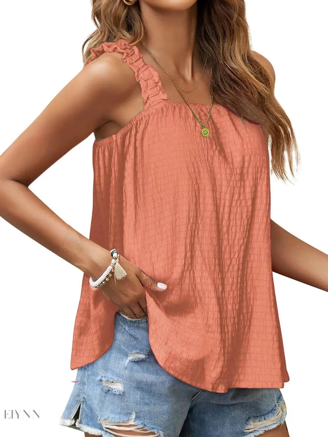 Ruffled Tank Top: Effortless Style and Comfort with a Square Neck Design - EBYNN
