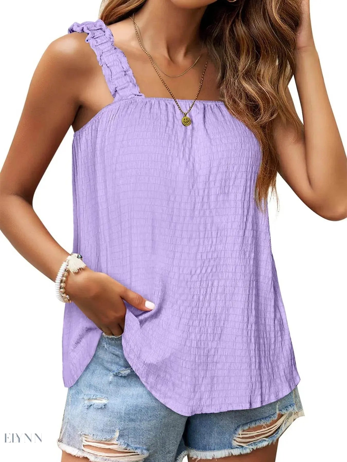 Ruffled Tank Top: Effortless Style and Comfort with a Square Neck Design - EBYNN