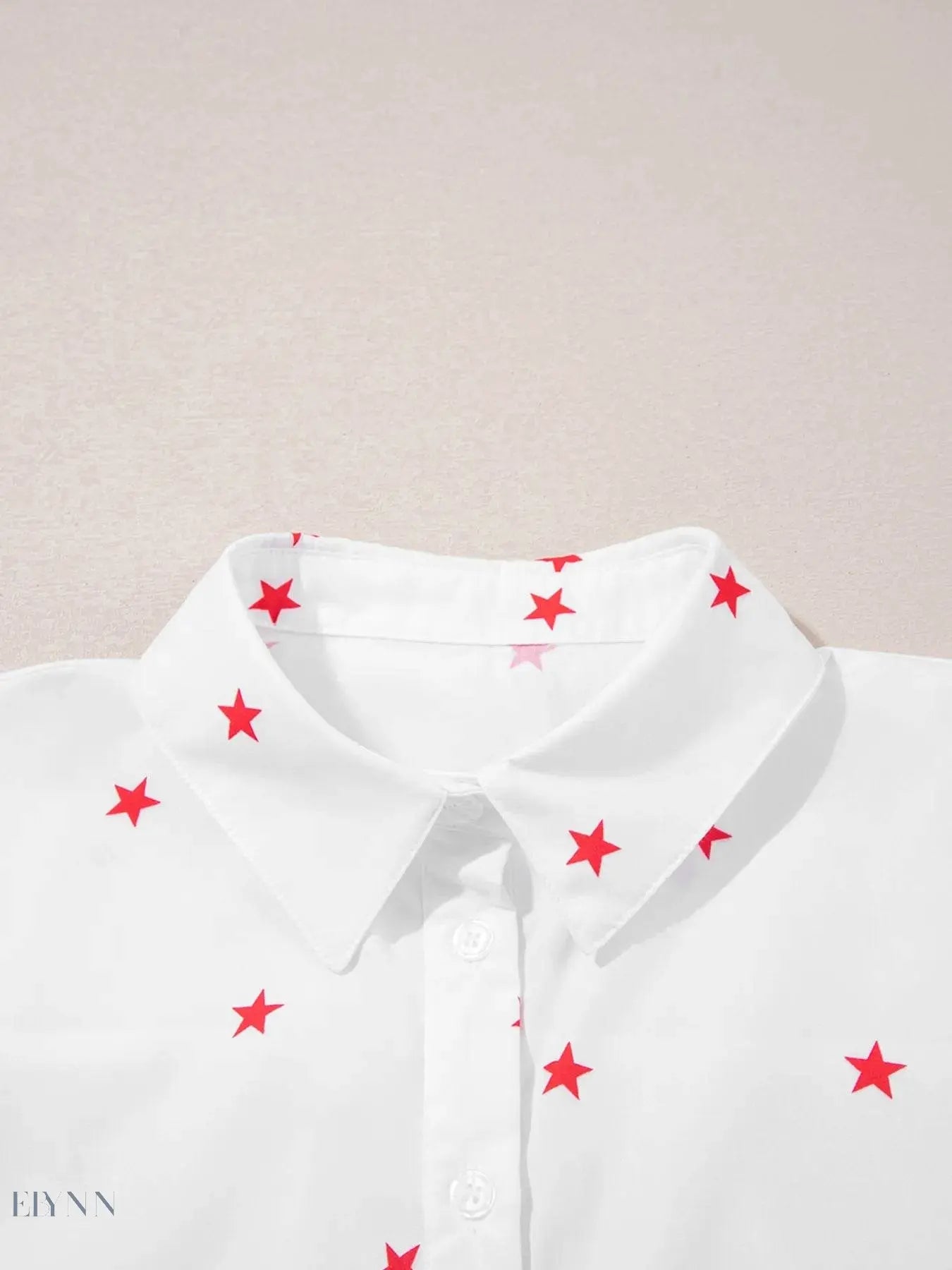 Star Print Button-Up Shirt with Puff Sleeves - EBYNN