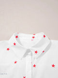 Star Print Button-Up Shirt with Puff Sleeves - EBYNN