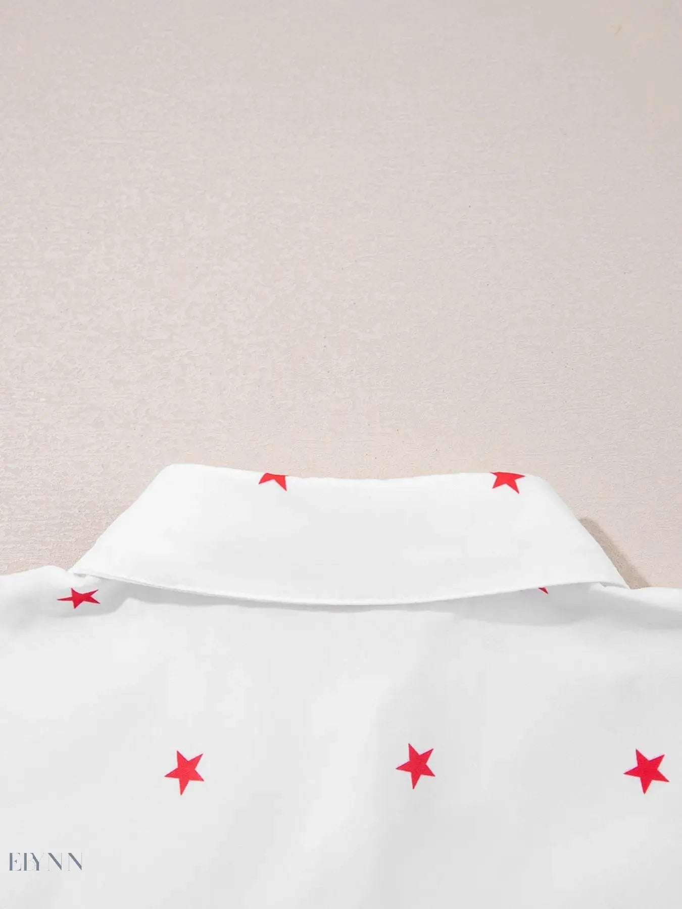 Star Print Button-Up Shirt with Puff Sleeves - EBYNN