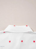Star Print Button-Up Shirt with Puff Sleeves - EBYNN