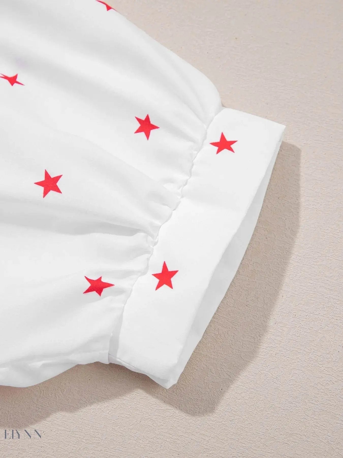 Star Print Button-Up Shirt with Puff Sleeves - EBYNN