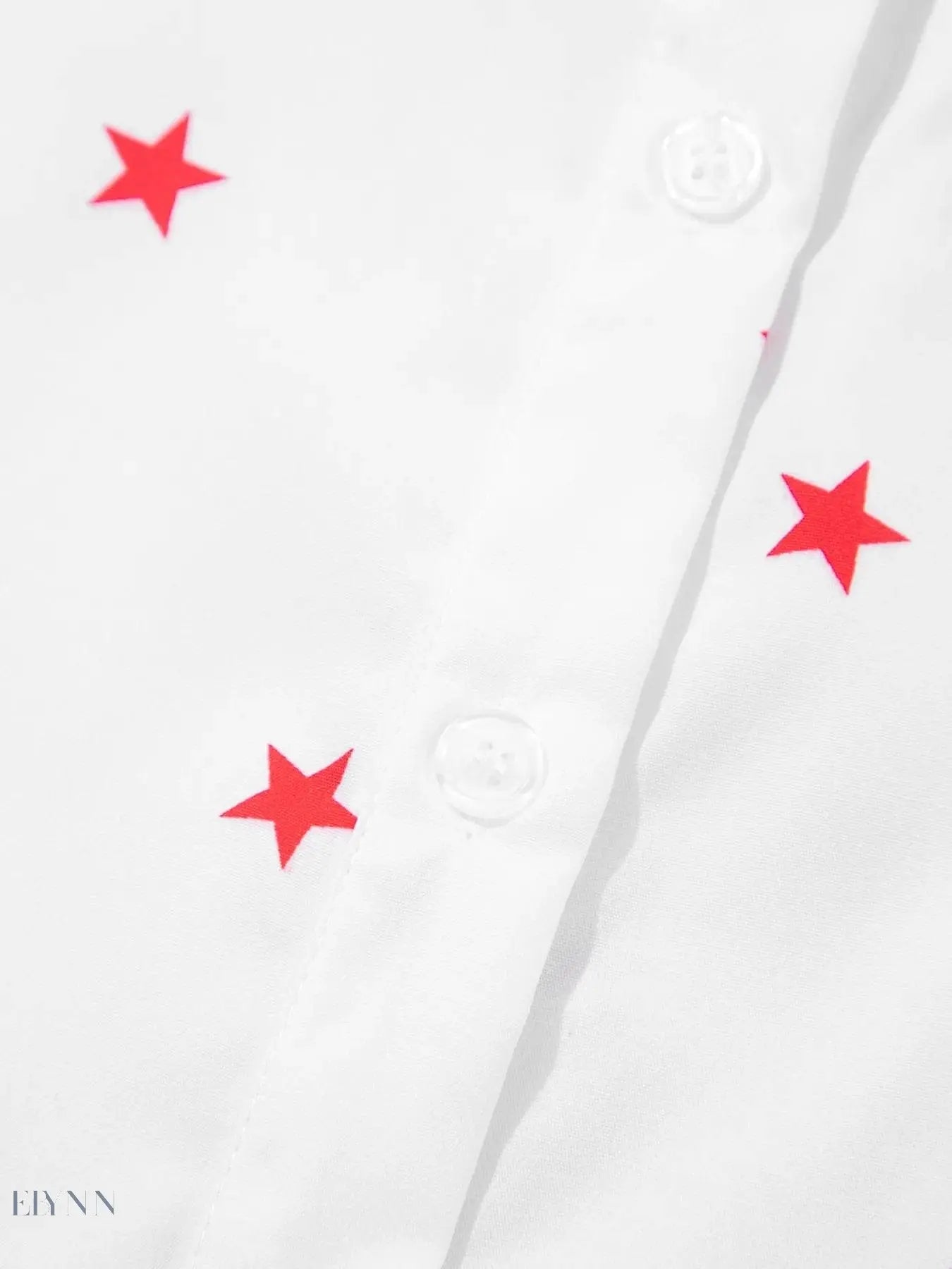 Star Print Button-Up Shirt with Puff Sleeves - EBYNN
