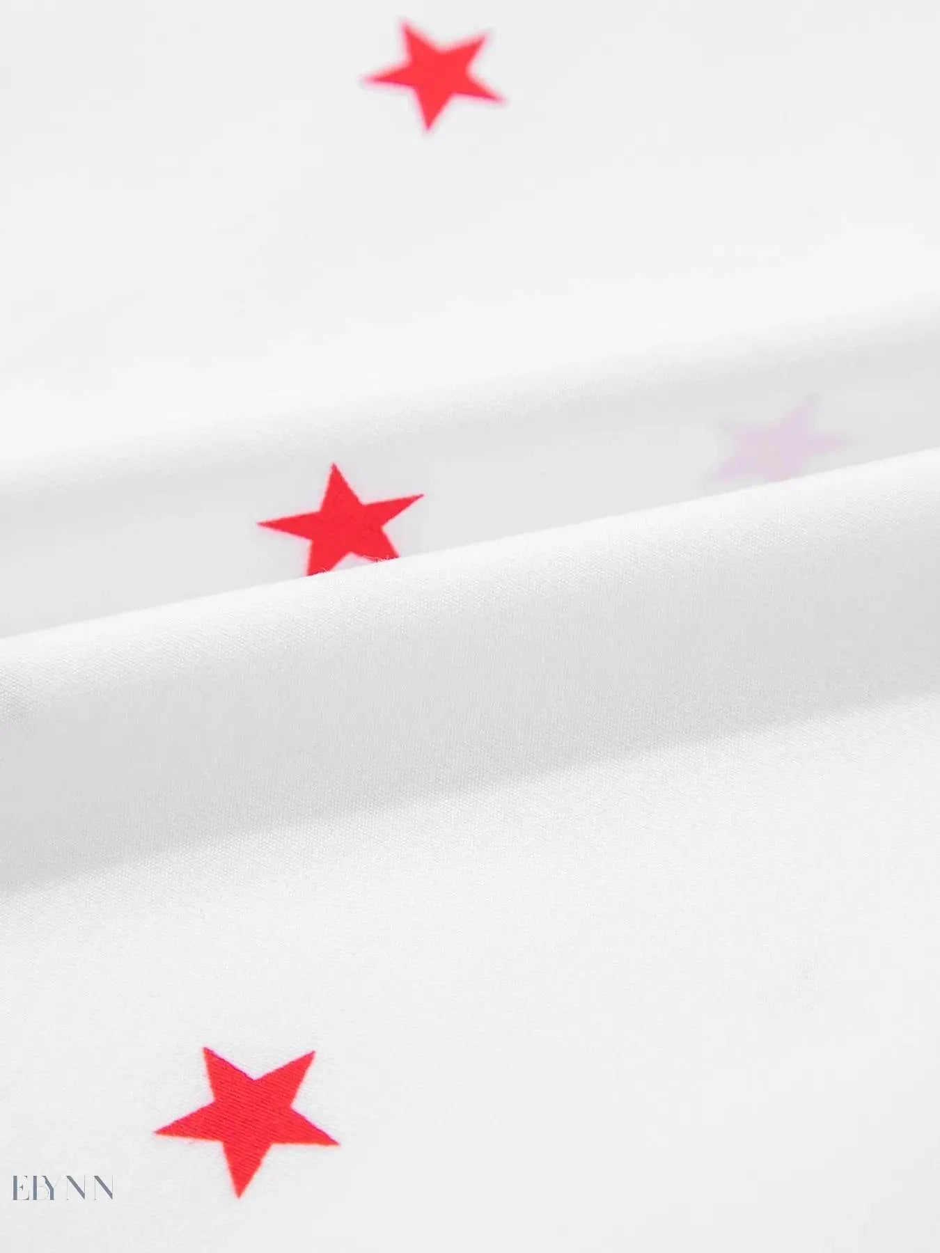 Star Print Button-Up Shirt with Puff Sleeves - EBYNN