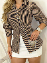 Striped Long Sleeve Shirt with Button-Down Front - EBYNN