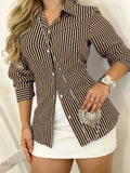 Striped Long Sleeve Shirt with Button-Down Front - EBYNN