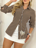 Striped Long Sleeve Shirt with Button-Down Front - EBYNN