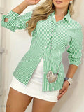 Striped Long Sleeve Shirt with Button-Down Front - EBYNN