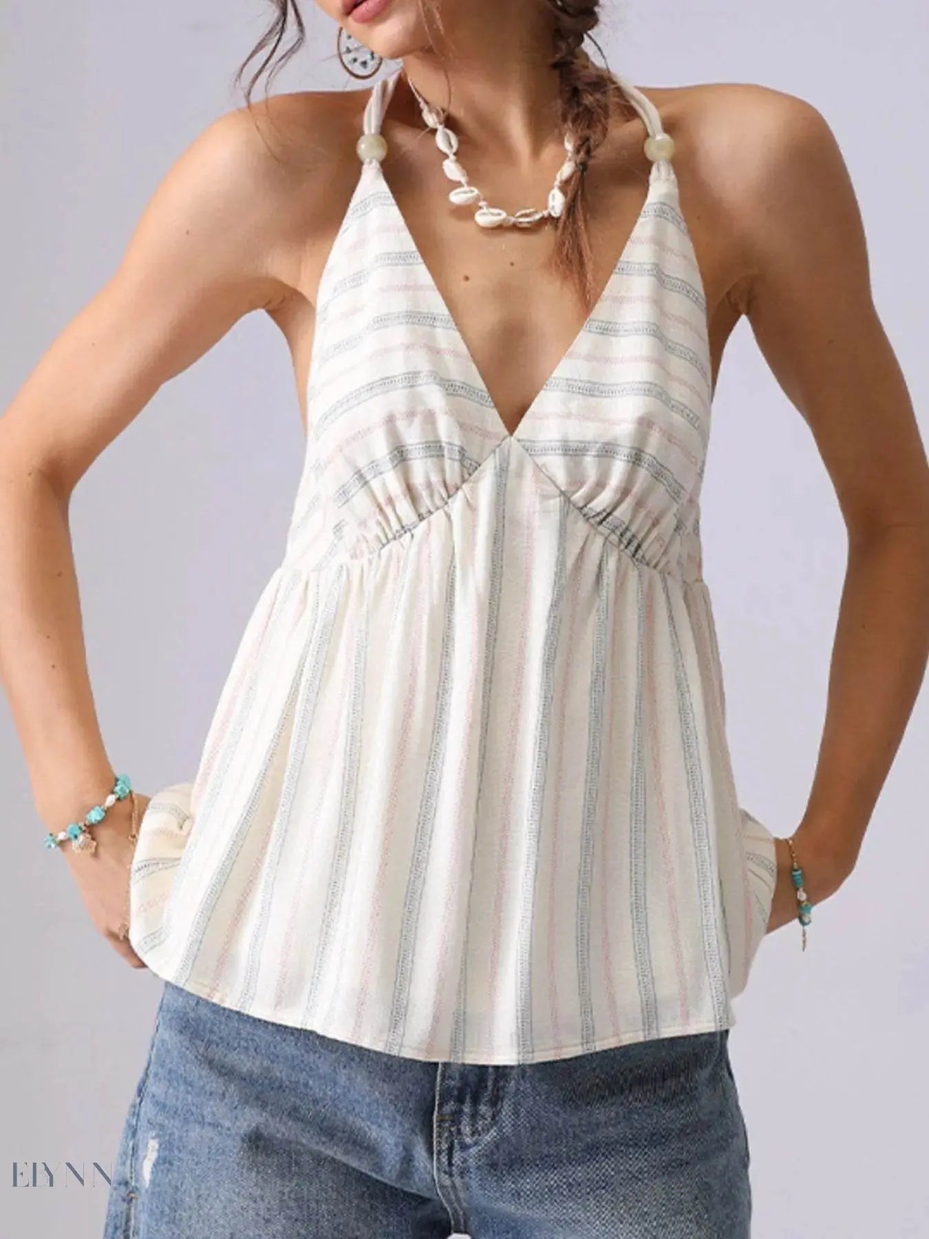 Striped Halter Neck Cami with Braided Detail for Stylish Summer Looks - EBYNN