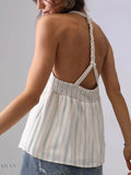 Striped Halter Neck Cami with Braided Detail for Stylish Summer Looks - EBYNN