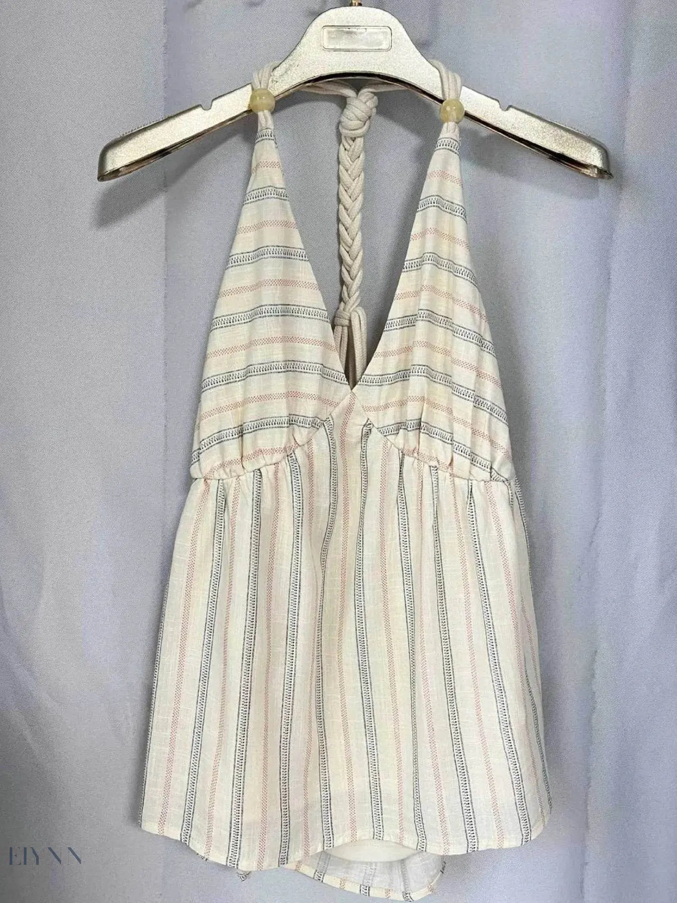 Striped Halter Neck Cami with Braided Detail for Stylish Summer Looks - EBYNN
