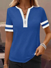 Striped Half Zip Top with Short Sleeves - EBYNN