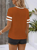 Striped Half Zip Top with Short Sleeves - EBYNN