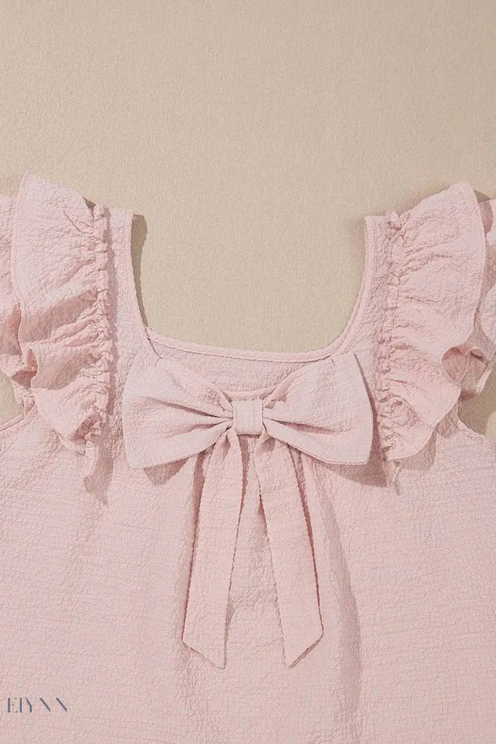 Textured Bow Knot Blouse with Frilled Butterfly Sleeves - EBYNN