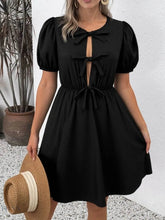 Tie Front Puff Sleeve Mini Dress - EBYNN