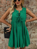 Tied Front Pleated Sleeveless Mini Dress - EBYNN
