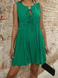 Tied Front Pleated Sleeveless Mini Dress - EBYNN